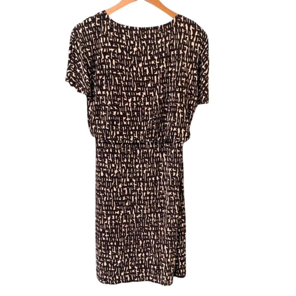 NIC+ZOE Abstract Print Stretch Knit Knee Dress Size PM Black Tan Lined - Picture 2 of 6